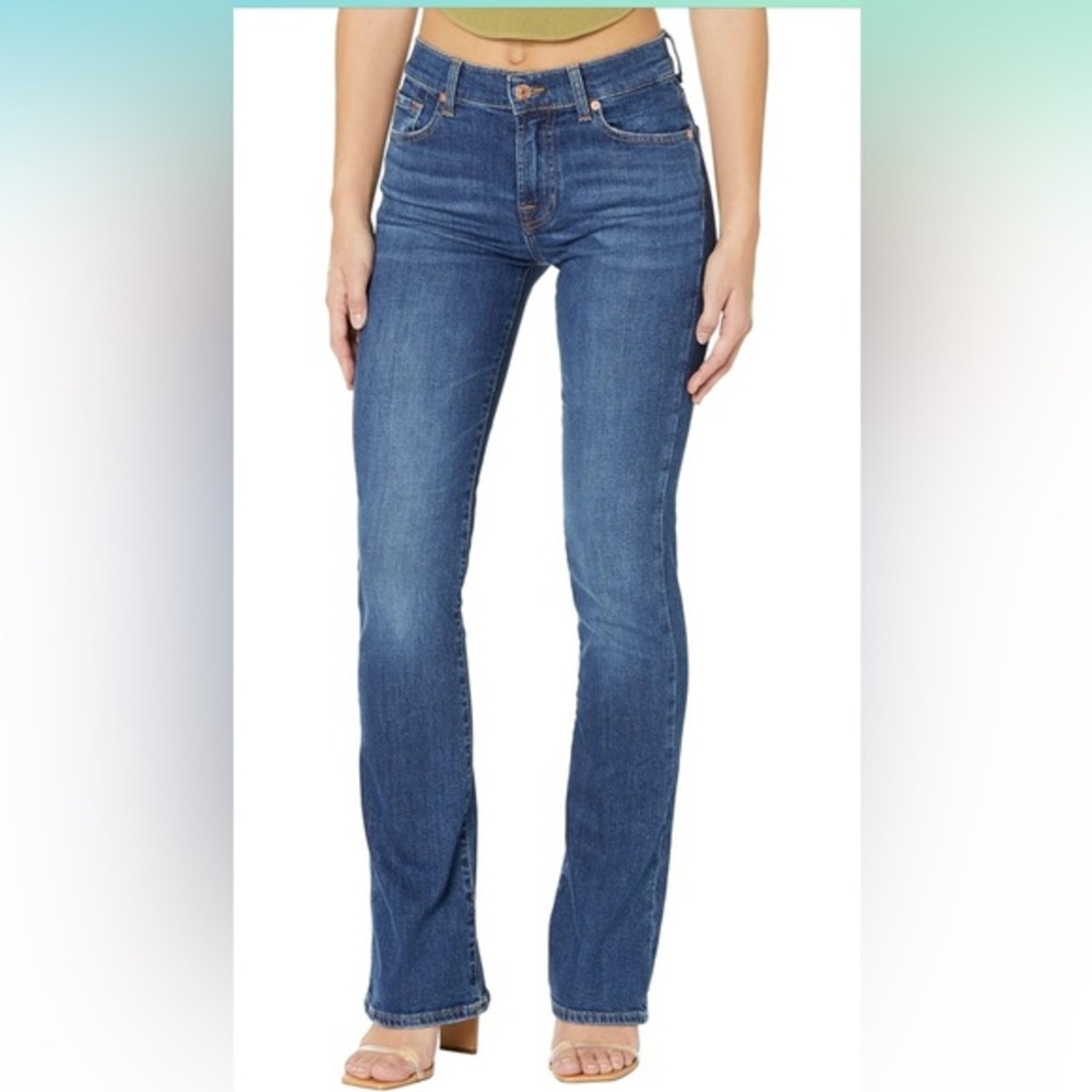 7 for all mankind sz 27 blue mid rise straight leg zip up 5 pocket stretch jeans
